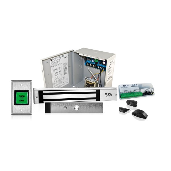 BEA Access Control Package w/ Request-to-Exit Detector, Power Supply, Push to Exit Button, Logic Module, PAssemblyive Door Position Sensor, & 600lb UL Maglock