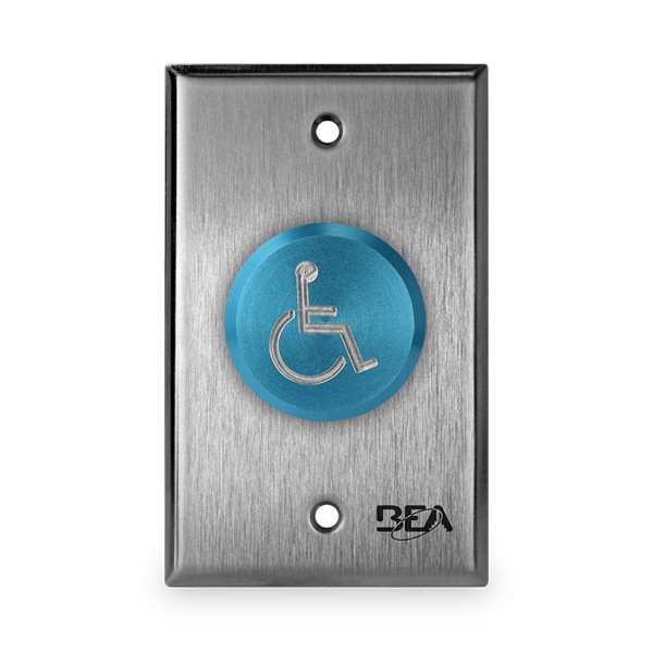 BEA 1 5/8" Accessibility Logo Delayed Action Switch Blue w/ Single Gang Face Plate