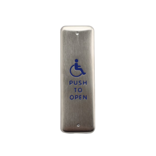 BEA Stainless Steel Push Plate Jamb - "Push to Open" Text & Accessibility Logo2 Stud w/ Boot - 10PBJM1