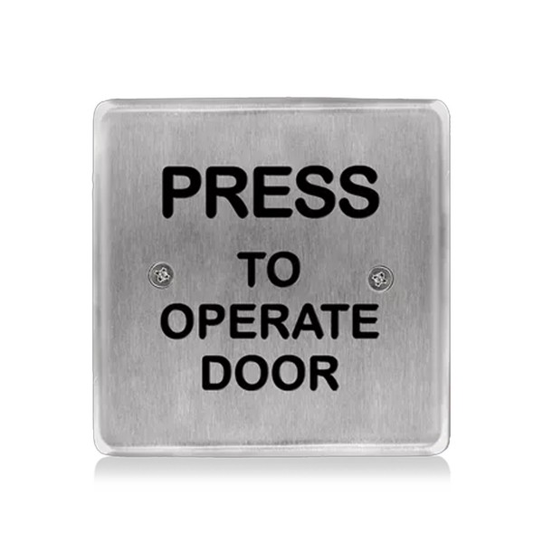 BEA Stainless Steel Push Plate , 4.5" Square Text, Press To Operate Door