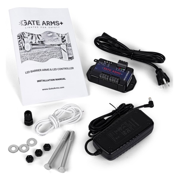 GateArms+ Single Swing Gate Installation Kit - Gate LED Controller Device, Power Supply, Signal Wire, and Hardware