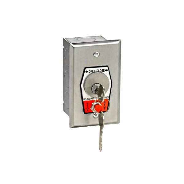 Flush Mount Keyswitch with Changeable Core Cylinder and Stop Button (NEMA 1 - 15 amp @ 125/250V AC) - MMTC HBFSX-CC
