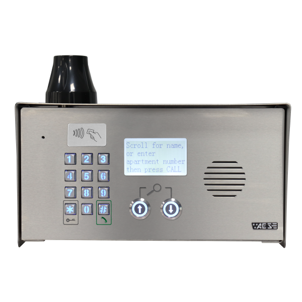 AES Multi Resident 4G Cellular Callbox with LCD Screen, Keypad, & Proximity 125k Reader (Stainless Steel, Pedestal Mount) - MULTI-CL-PSK-US