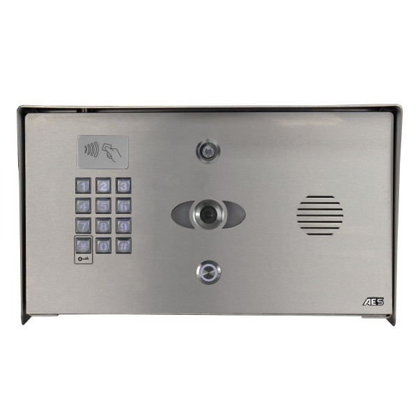 AES 1-Button Opyn Pro IP Callbox with Keypad & Proximity 125k Reader (Stainless Steel, Pedestal Mounted) - OPYN-PRO-IP-PSK-US