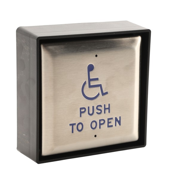 ADA 4" Square Exit Handicap Logo Push to Open Button - Stainless Steel - Surface Mount ABS Box (Default)