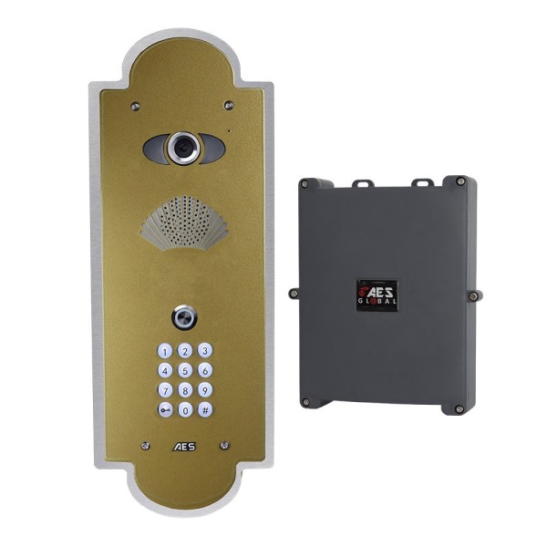 AES Praetorian 4G Vintage Flush Mount Intercom with Keypad (Stainless Steel/Gold) - PRAE-4G-VFSGK-EU