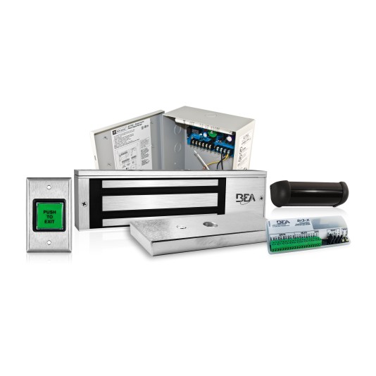 BEA Access Control Package w/ Active Infrared Request-to-Exit Detector, Power Supply, Push to Exit Button, Logic Module, PAssemblyive Door Position Sensor, & 1200lb UL Maglock