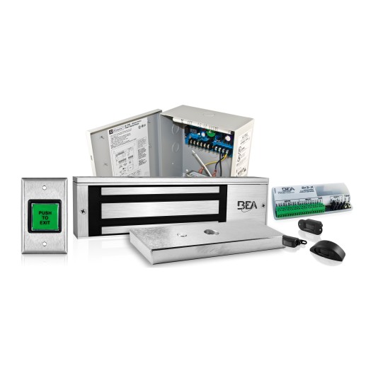 BEA Access Control Package w/ Request-to-Exit Detector, Power Supply, Push to Exit Button, Logic Module, & 1200lb UL Maglock