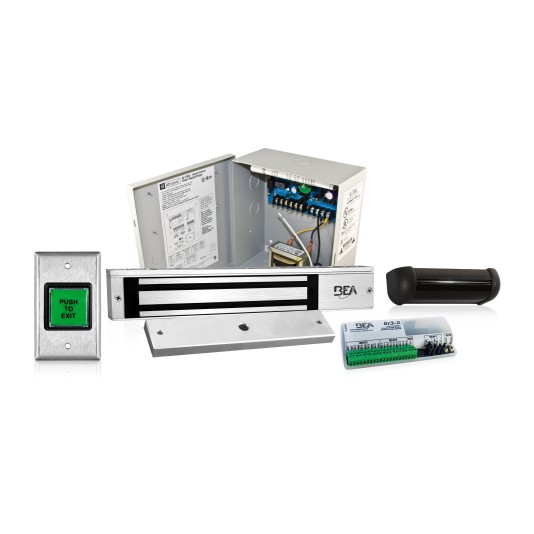 BEA Access Control Package w/ Active Infrared Request-to-Exit Detector, Power Supply, Push to Exit Button, Logic Module, & 600lb UL Maglock