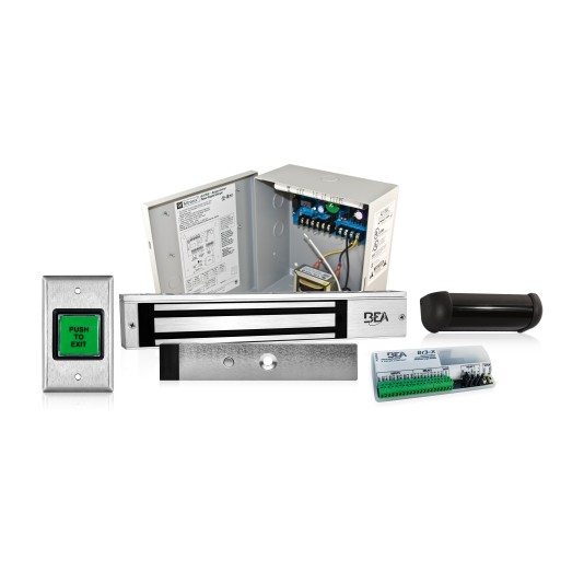 BEA Access Control Package w/ Active Infrared Request-to-Exit Detector, Power Supply, Push to Exit Button, Logic Module, PAssemblyive Door Position Sensor, & 600lb UL Maglock