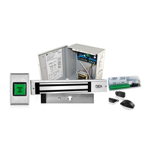 BEA Access Control Package w/ Request-to-Exit Detector, Power Supply, Push to Exit Button, Logic Module, PAssemblyive Door Position Sensor, & 600lb UL Maglock