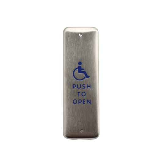 BEA Stainless Steel Push Plate Jamb - "Push to Open" Text & Accessibility Logo2 Stud w/ Boot - 10PBJM1
