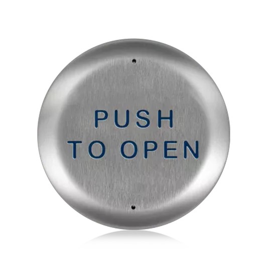 BEA Stainless Steel Push Plate 4.5" Round, Text