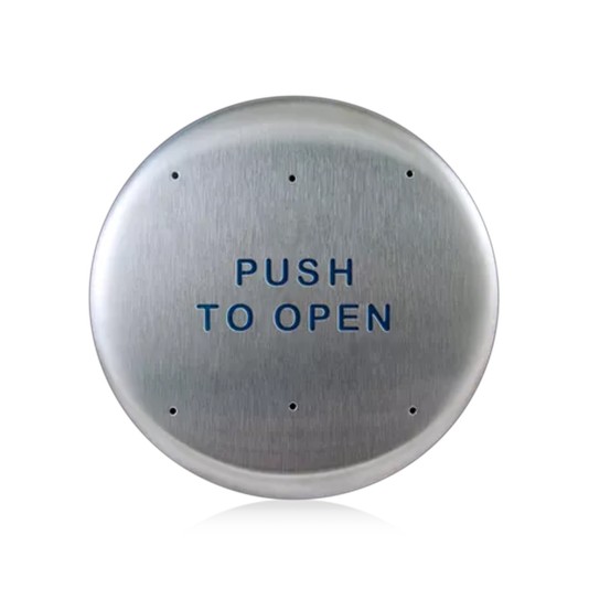 BEA Stainless Steel Push Plate 6" Round, Text, .093 Thru Holes