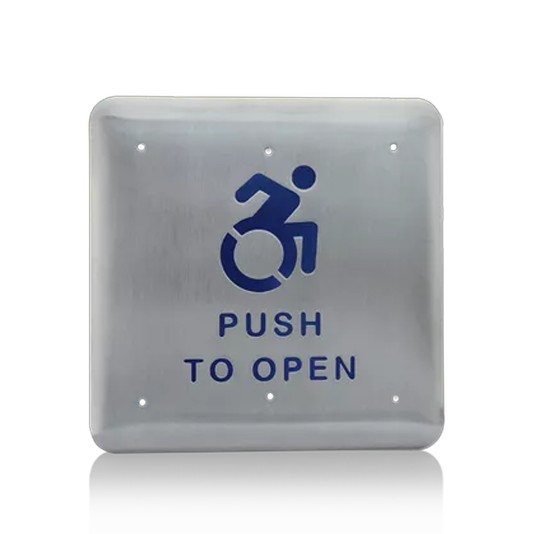 BEA 4.75" Square Stainless Steel Push Plate, Text & Alt Logo