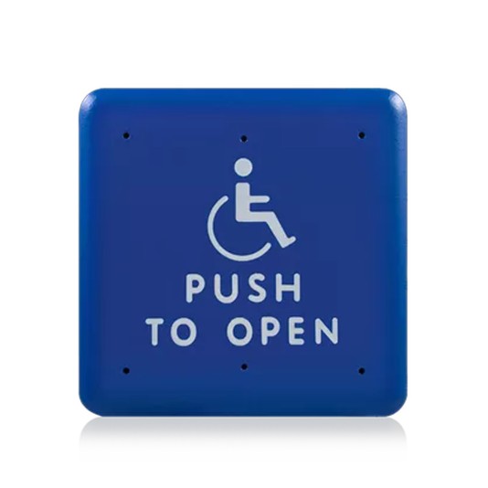BEA Stainless Steel Push Plate 4.75" Square T & L, Blue Powdercoat w/ T & L