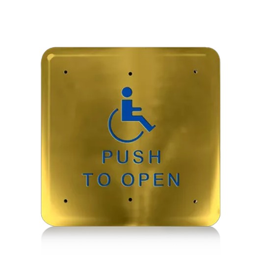BEA Pushplate, Satin Brass PlatedT & L, Stainless Steel Titanium Plated Brass
