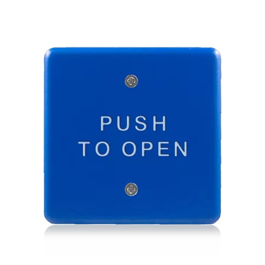 BEA Stainless Steel Push Plate 4.5" Square TextBlue Powdercoat/ Leatherette