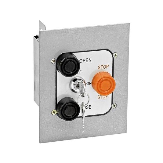 Three Button Interior Open-Close-Stop Control Flush Mount with Lockout (NEMA 1 - 4 amp @ 250V AC) - MMTC 3BFL
