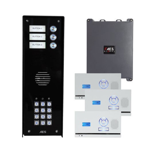 AES 703 Spartan 3 Button Wall Mount Intercom and Keypad with 3 Wall/Deck Handsets  - 703-IBK2-US