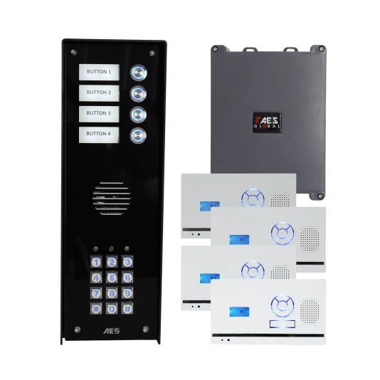 AES 703 Spartan 4 Button Wall Mount Intercom and Keypad with 4 Wall/Deck Handsets  - 703-IBK2-US