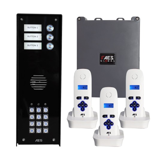 AES 703 Spartan 3 Button Wall Mount Intercom and Keypad with 3 Handsets - 703-IBK3-US