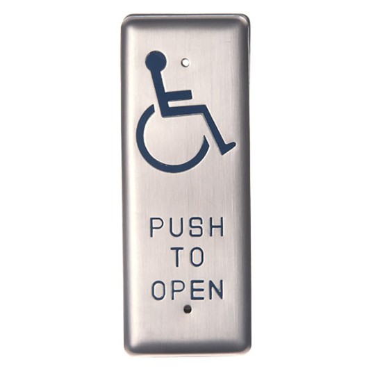 ADA Square 2" x 4" Narrow Exit Handicap Logo Pust to Open Button - Stainless Steel - Surface Mount ABS Box