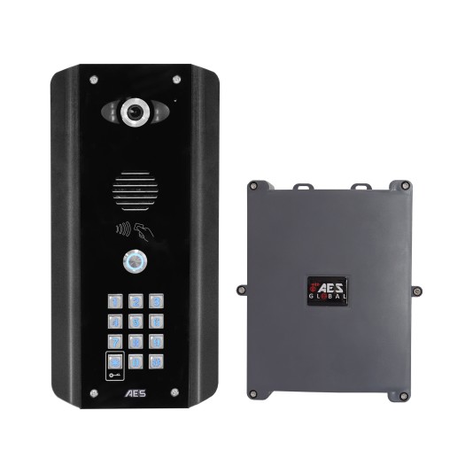 AES 1-Button Opyn Pro 4G Video Callbox with Keypad & separate 4G Cellular Router in IP65 Enclosure (Powder-Coated, Architectural Mounted) - OPYN-PRO-4G-ABK-US