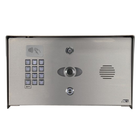 AES 1-Button Opyn Pro IP Callbox with Keypad & Proximity 125k Reader (Stainless Steel, Pedestal Mounted) - OPYN-PRO-IP-PSK-US