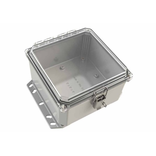 ESI PolyGuard Polycarbonate Flange Mount Hinged Enclosure with Screw Close Clear Cover (8"x6"x4") - PC080604HCSB