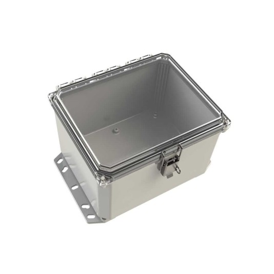 ESI PolyGuard Polycarbonate Flange Mount Hinged Enclosure with Latch Lock Clear Cover (10"x8"x6") - PC100806HCLB