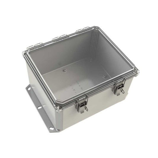 ESI PolyGuard Polycarbonate Flange Mount Hinged Enclosure with Latch Lock Clear Cover (12"x10"x6") - PC121006HCLB