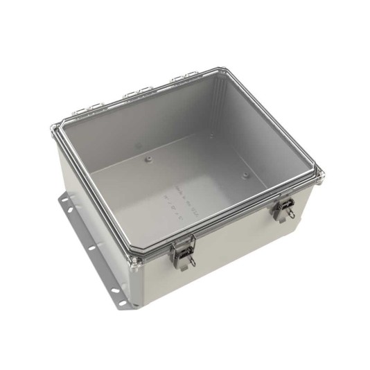 ESI PolyGuard Polycarbonate Flange Mount Hinged Enclosure with Latch Lock Clear Cover (14"x12"x6") - PC141206HCLB