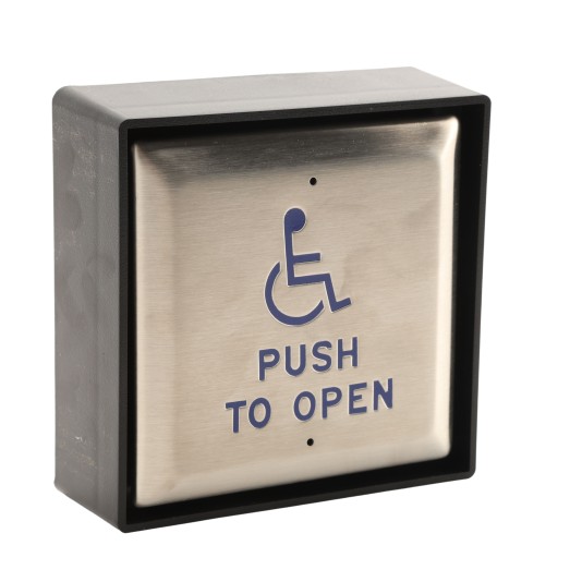 ADA 4" Square Exit Handicap Logo Push to Open Button - Stainless Steel - Surface Mount ABS Box (Default)