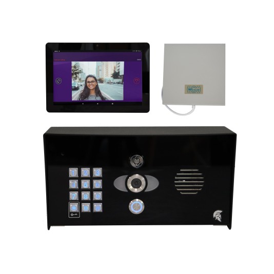 AES 1 Button Praetorian IP Video Intercom Imperial Pedestal With Keypad (US and Canada) with 1 Monitor - PRAE-IP-PBK-MON1-US