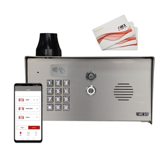 AES 1-Button Cellcom PRIME Stainless Steel Pedestal GSM Intercom w/ Keypad & Prox Reader - 4G (Intercoms)