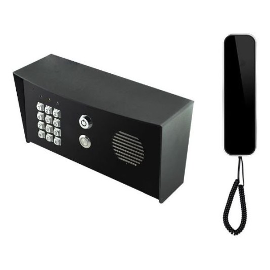 AES Slim Hardwired Audio Imperial Intercom Kit with Corded Handset and Keypad (Black) 