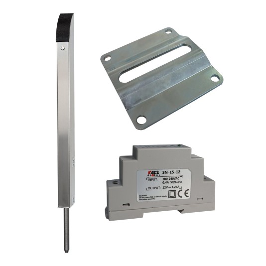AES Tomalok Electric Drop Bolt (Black & Stainless Steel) - 150mm w/ 24v Din Rail Power Supply & Ground Plate (Default)