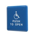 ADA Compliant BEA 4.75" Square Stainless Steel Push to Open Push Plate (Text & Blue Accessibility Logo) - 10PBS1B